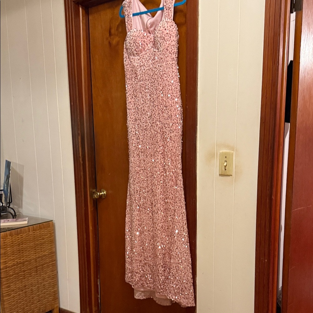 Elegant Pink Sequin Evening Gown